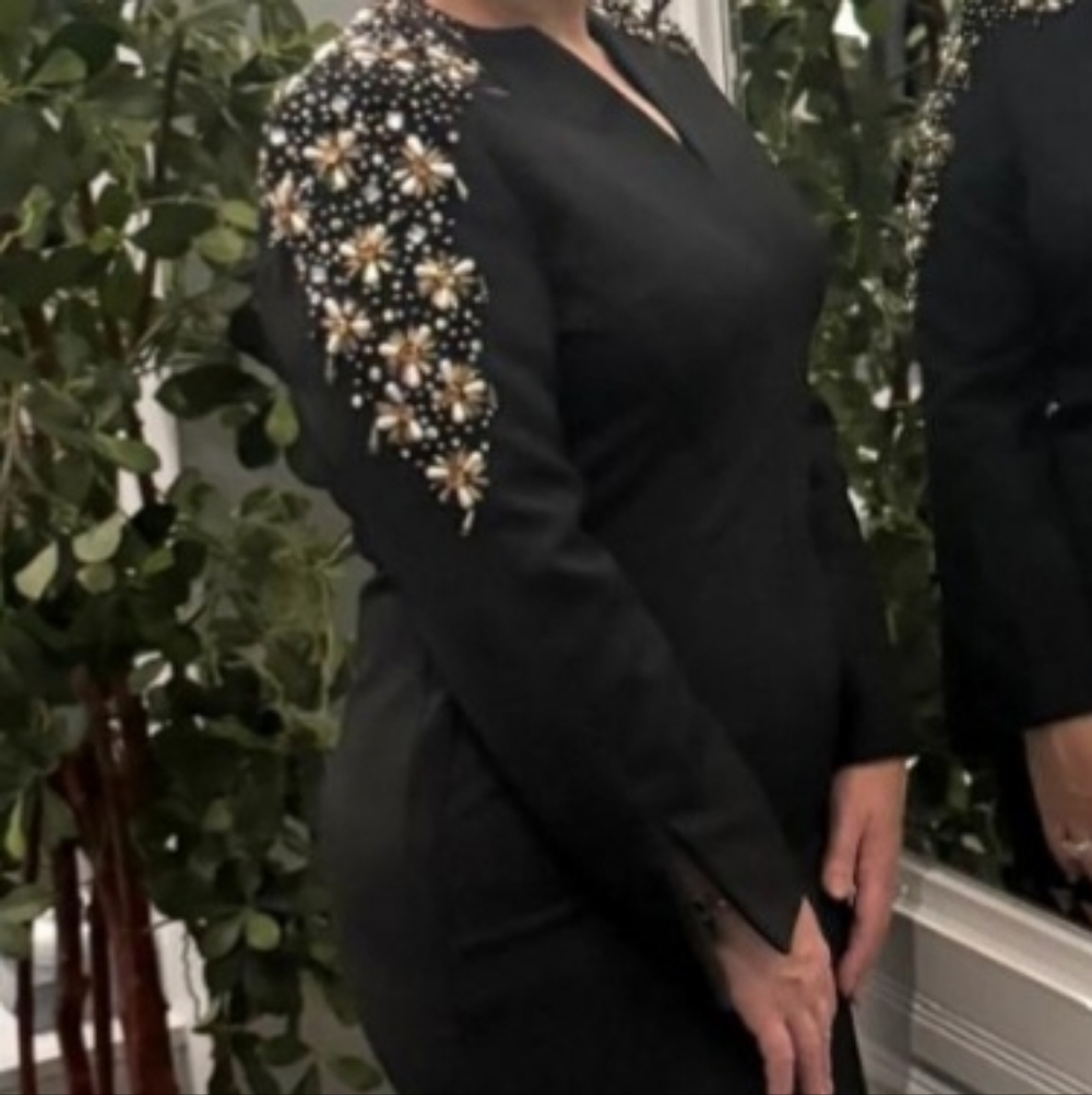 Elegant Black Maxi Dress with Embellished Sleeves